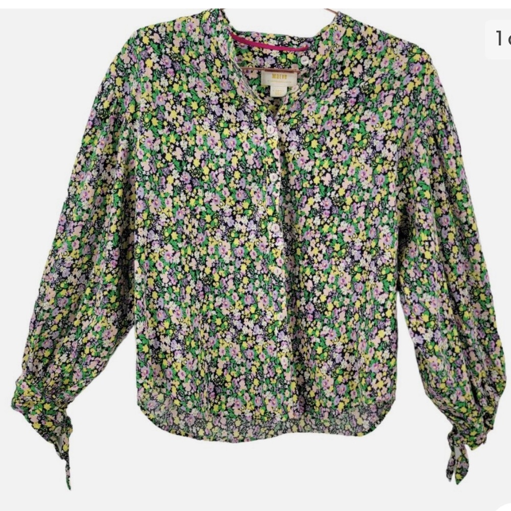 Anthropologie Maeve Ashleigh Top NWT Floral Button Down Bishop Tie Sleeve Wow! - Picture 9 of 16